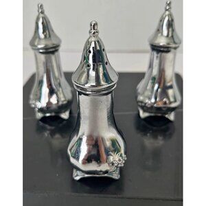 Vintage Silver Salt and Pepper Shakers With Roses Design Set 3